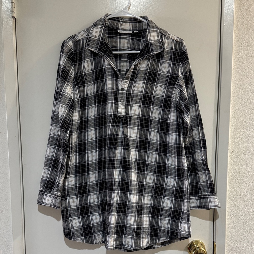 J Jill Plaid Women's Tunic long Sleeve Button up